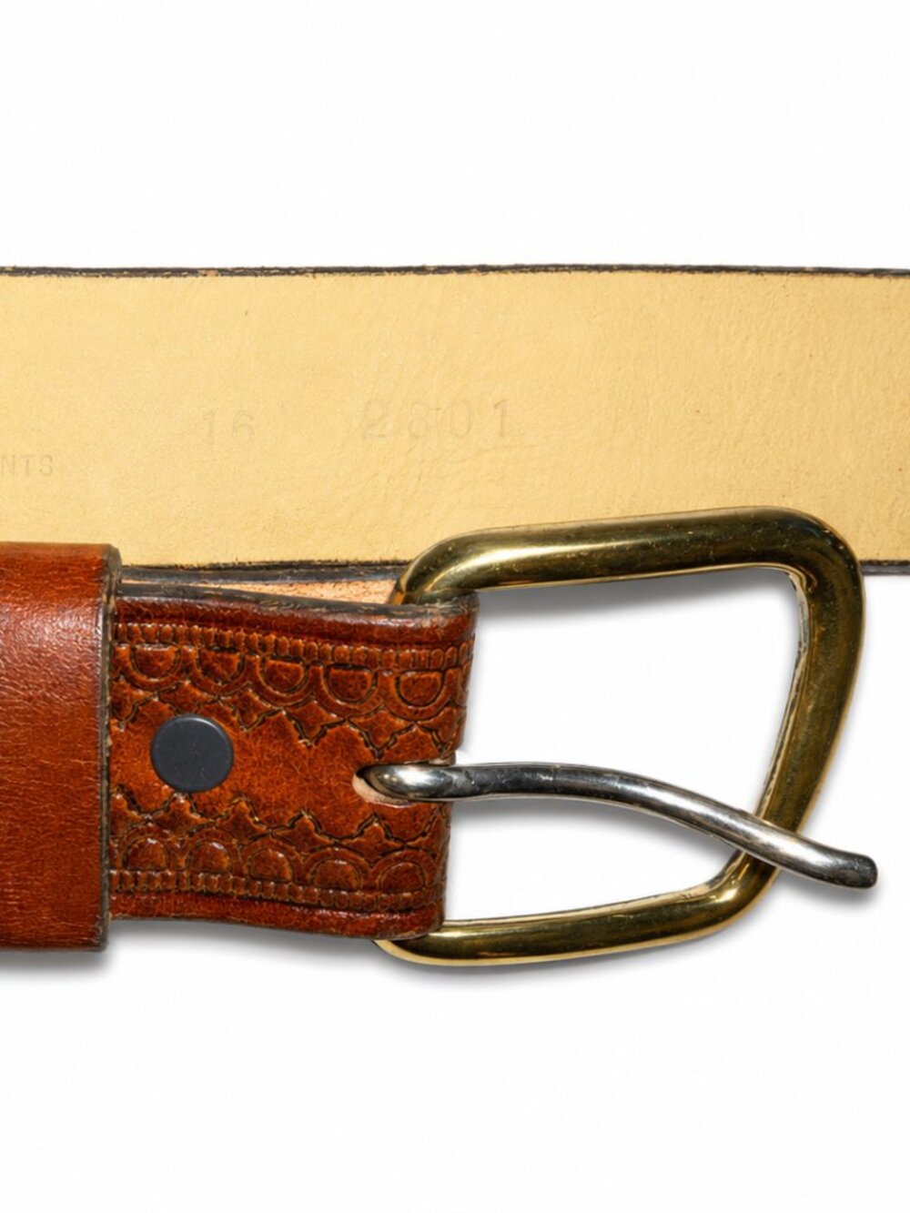 Nicholas Brown Hand Tooled Leather Belt Size 42/105 Brass Buckle USA 1.25 in